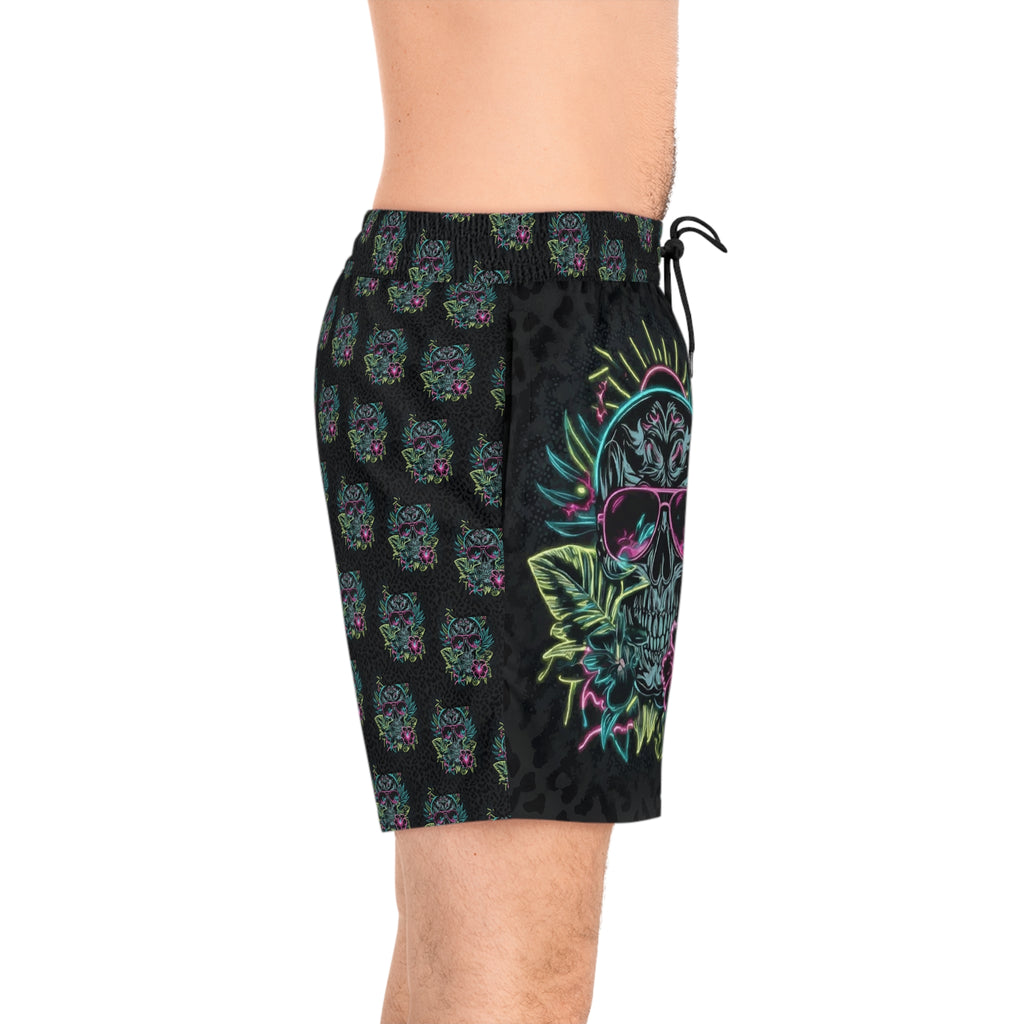 Neon Skull Floral Swim Shorts