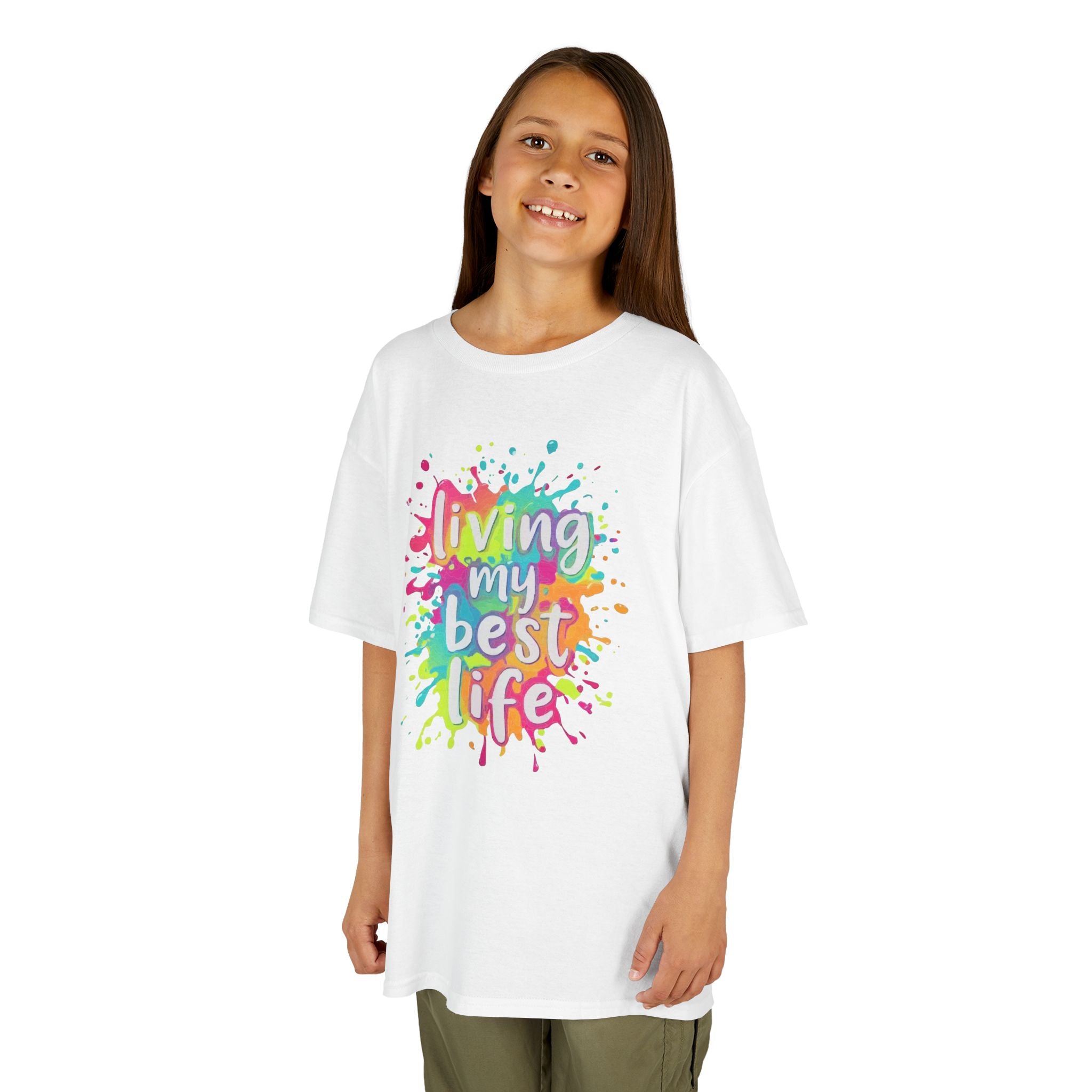 Kids T‑Shirt — "Living My Best Life" Colorful Paint Splash Tee