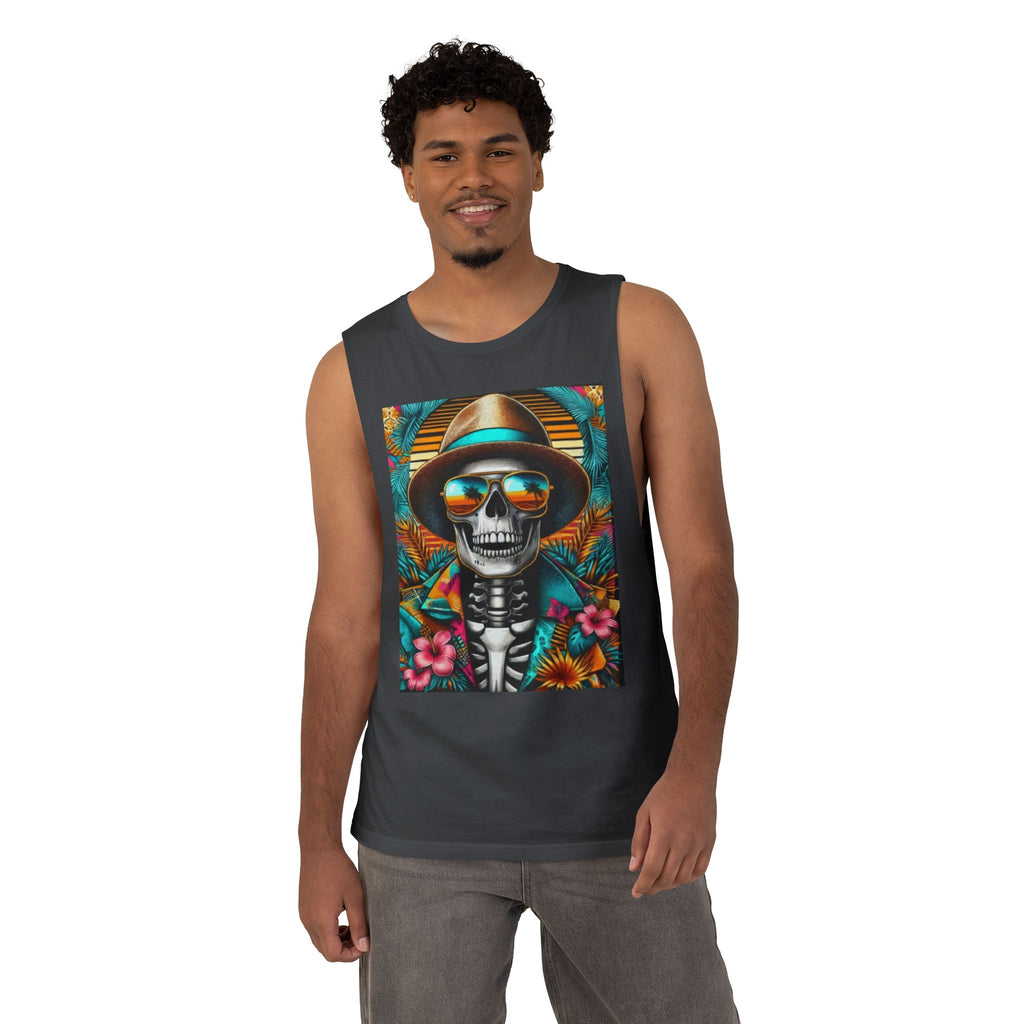 Skeleton Sun Hat Tank Top — Tropical Day of the Dead Skull Graphic Tank