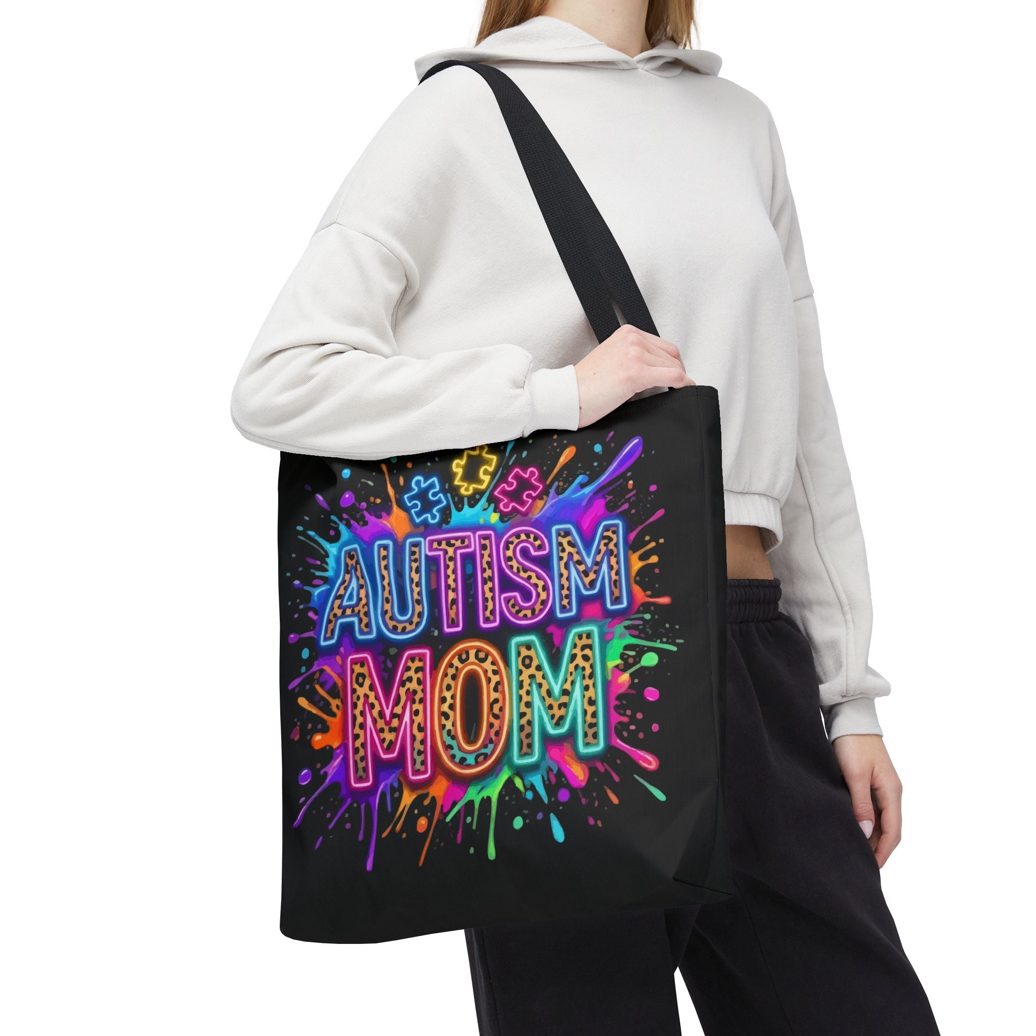 Autism Mom Tote Bag — Colorful Puzzle Piece Awareness Shopper