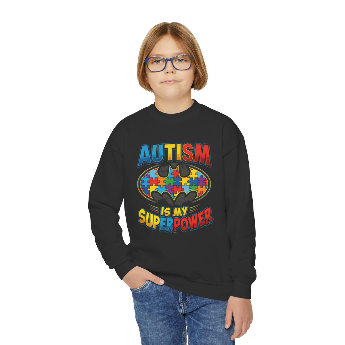 Autism Is My Superpower Youth Crewneck Sweatshirt