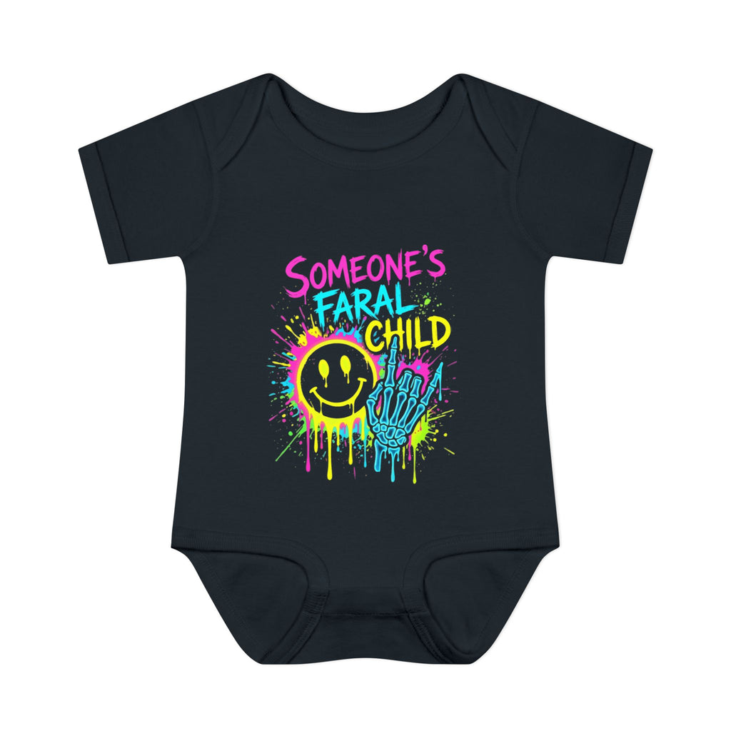 Someone's Feral Child Infant Bodysuit - Neon Smiley Skeleton Graphic Baby Onesie