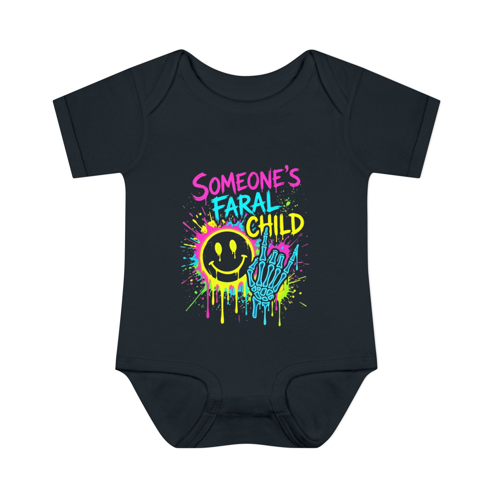 Someone's Feral Child Infant Bodysuit - Neon Smiley Skeleton Graphic Baby Onesie