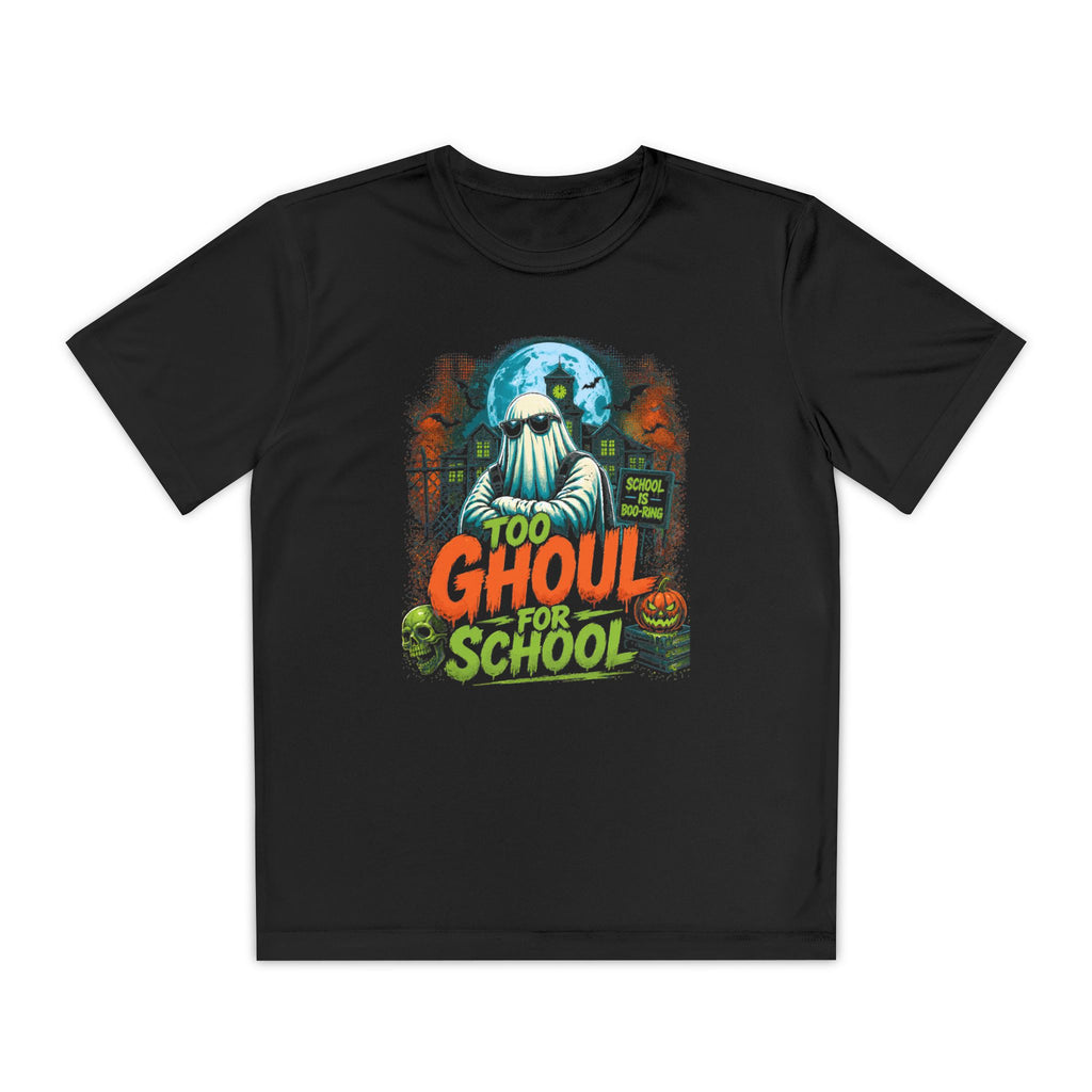 Youth Tee — "Too Ghoul for School" Spooky Ghost Athletic Shirt