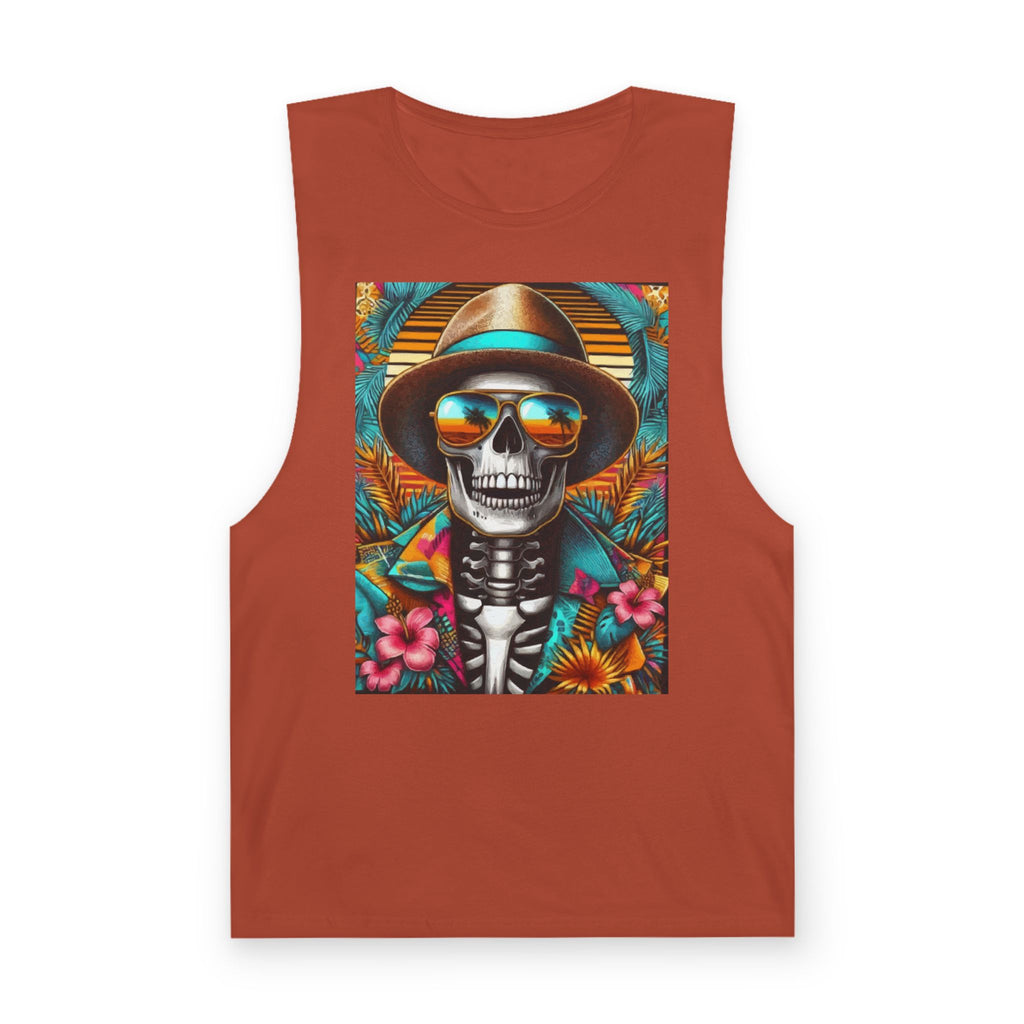 Skeleton Sun Hat Tank Top — Tropical Day of the Dead Skull Graphic Tank