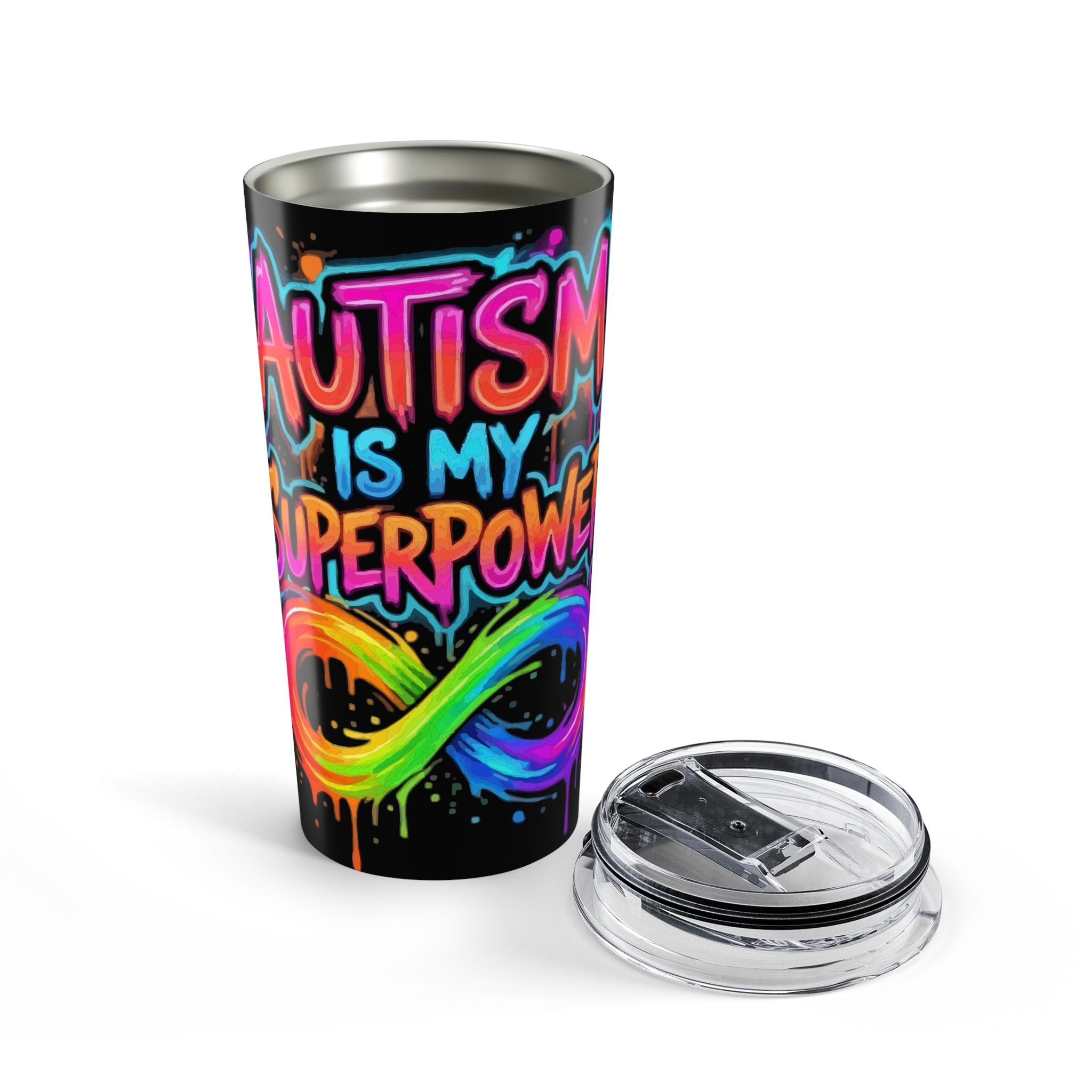 Autism Is My Superpower 20oz Tumbler — Rainbow Infinity Empowerment Travel Cup