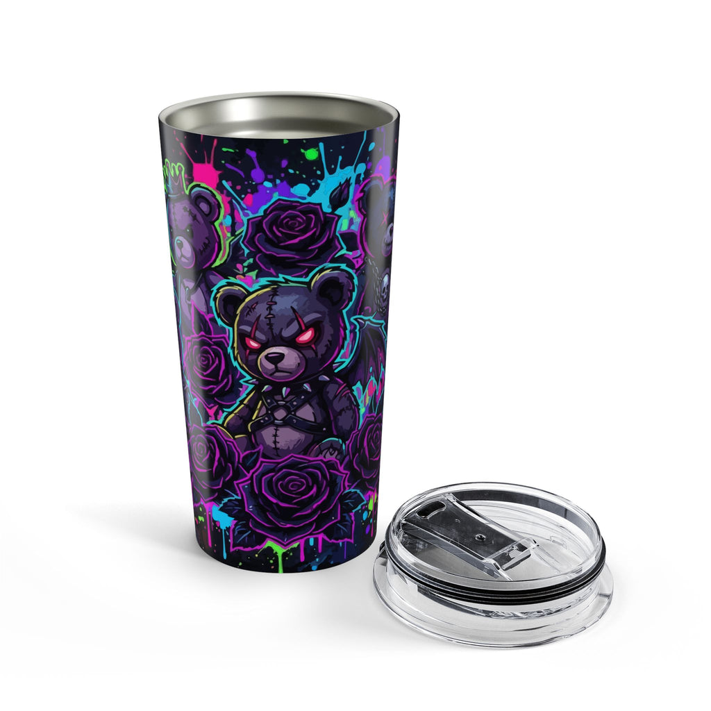 Neon Gothic Teddy 20oz Stainless Tumbler — Dark Rose Skull Bear Travel Cup