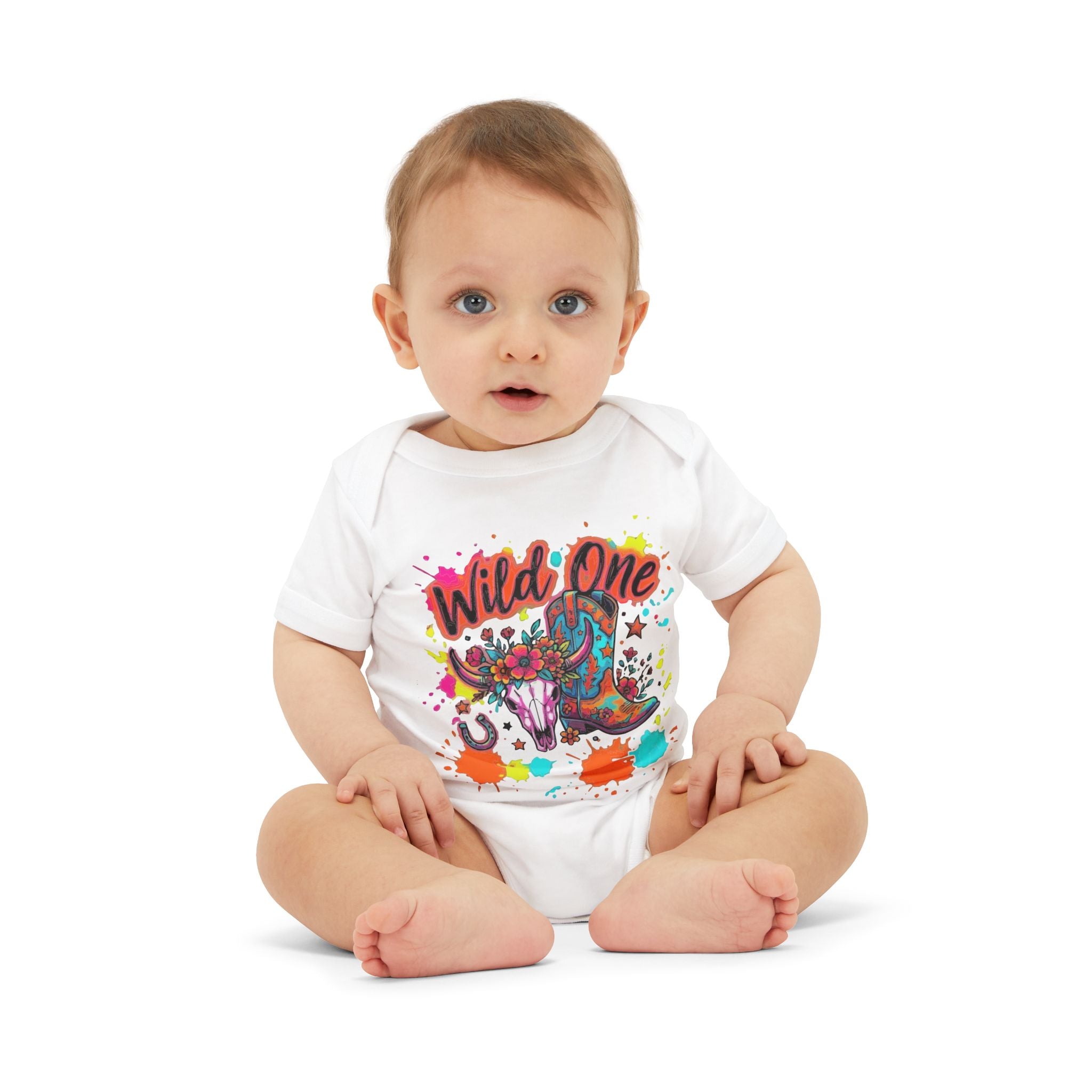 Wild One Cowboy Baby Onesie - Infant Bodysuit with Colorful 'Wild One' Rodeo Design