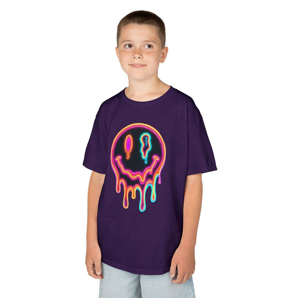 Kids Neon Drip Smiley T-Shirt — Colorful Melting Emoji Tee for Boys & Girls