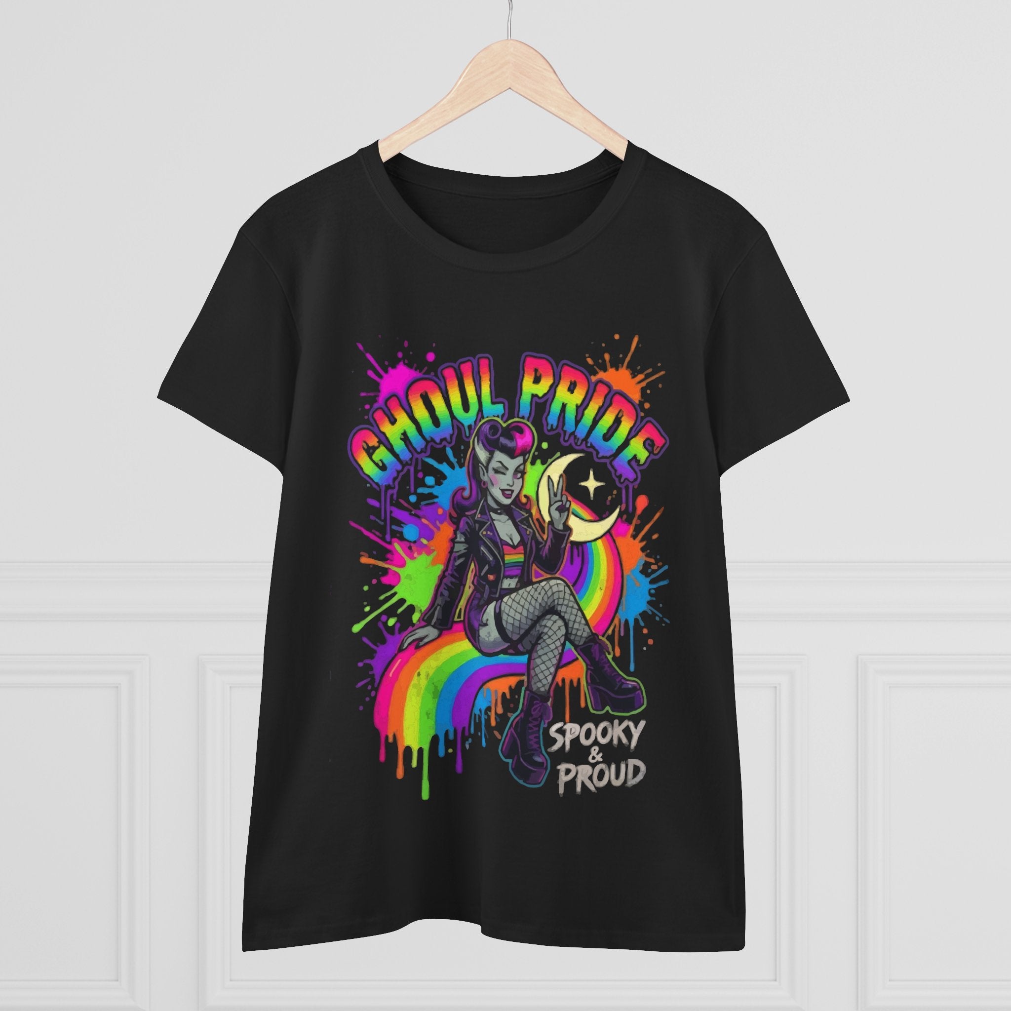 Ghoul Pride Rainbow Tee — Spooky Proud Halloween Shirt for Women