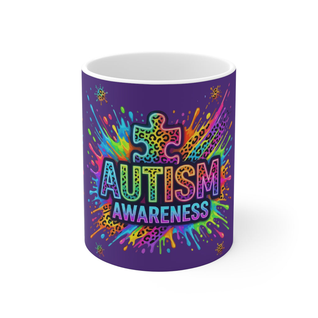 Autism Awareness 11oz Mug — Colorful Puzzle Splash Design