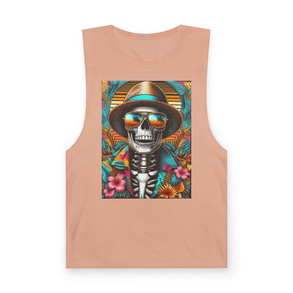 Skeleton Sun Hat Tank Top — Tropical Day of the Dead Skull Graphic Tank