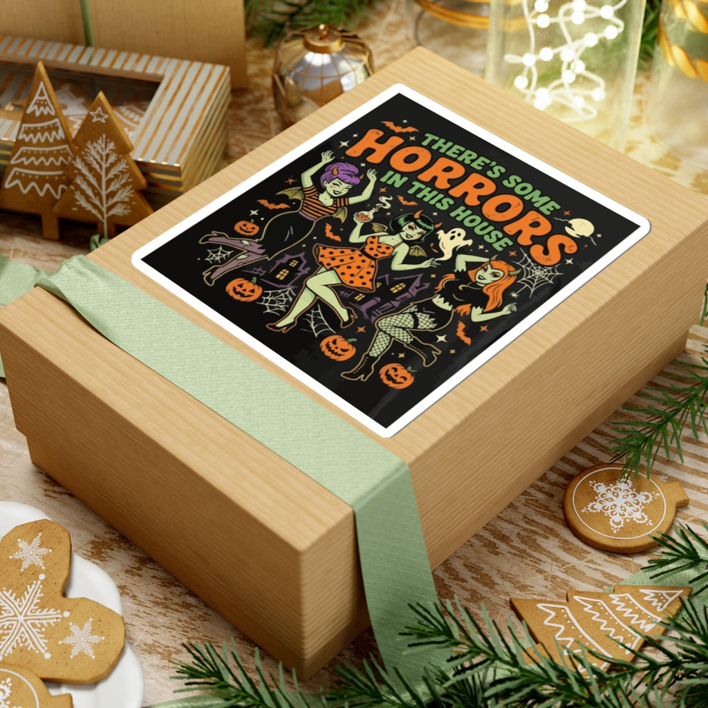 Halloween 'There's Some Horrors in This House' Kiss-Cut Sticker — Retro Pin-Up Witch Trio