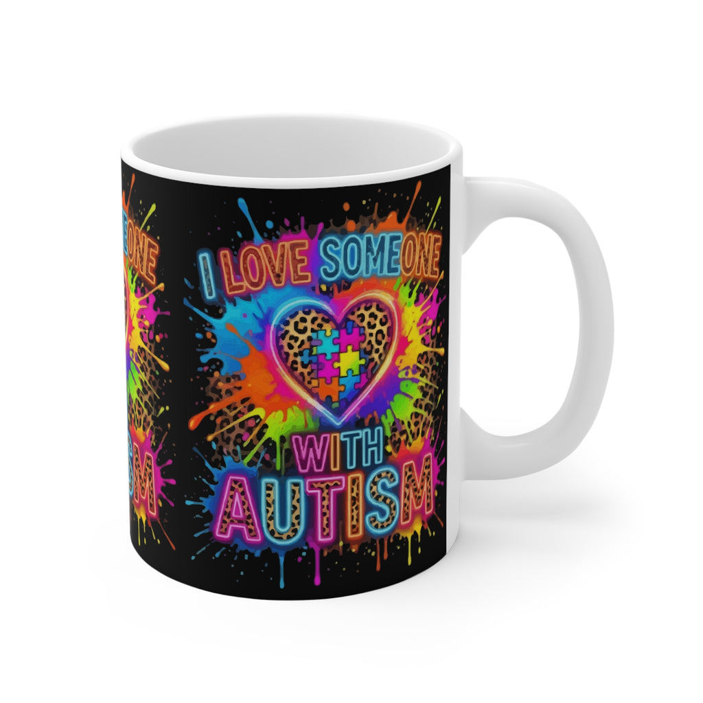 Autism Awareness Mug - "I Love Someone With Autism" Rainbow Puzzle Heart 11oz
