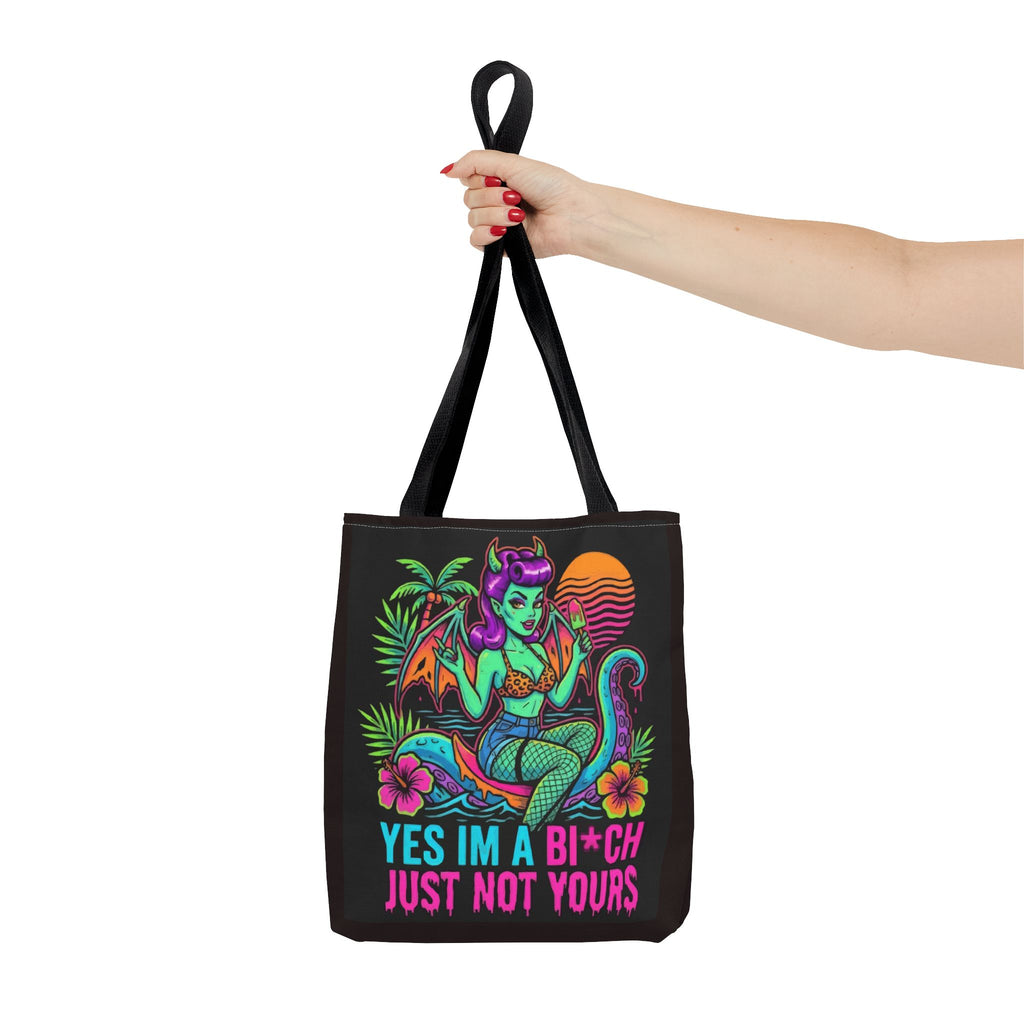 Yes I'm a Bi*ch Tote Bag — Retro Devil Girl LGBTQ+ Pride Beach Tote