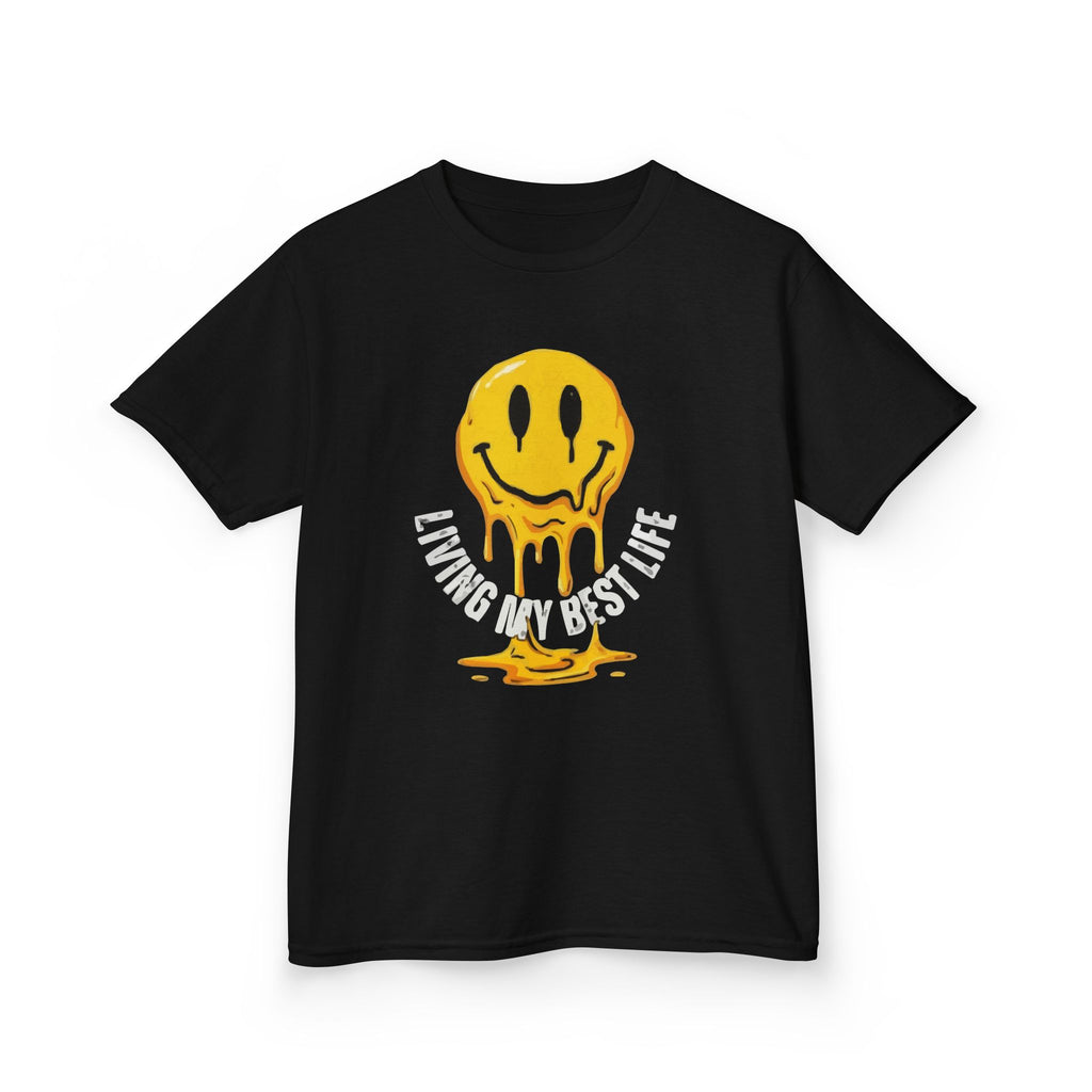 Kids Tee — Melting Smiley "Living My Best Life" Graphic