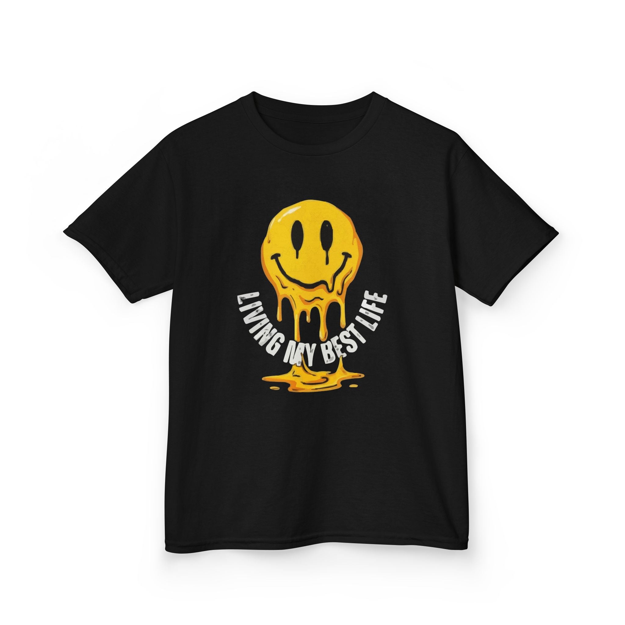 Kids Tee — Melting Smiley "Living My Best Life" Graphic