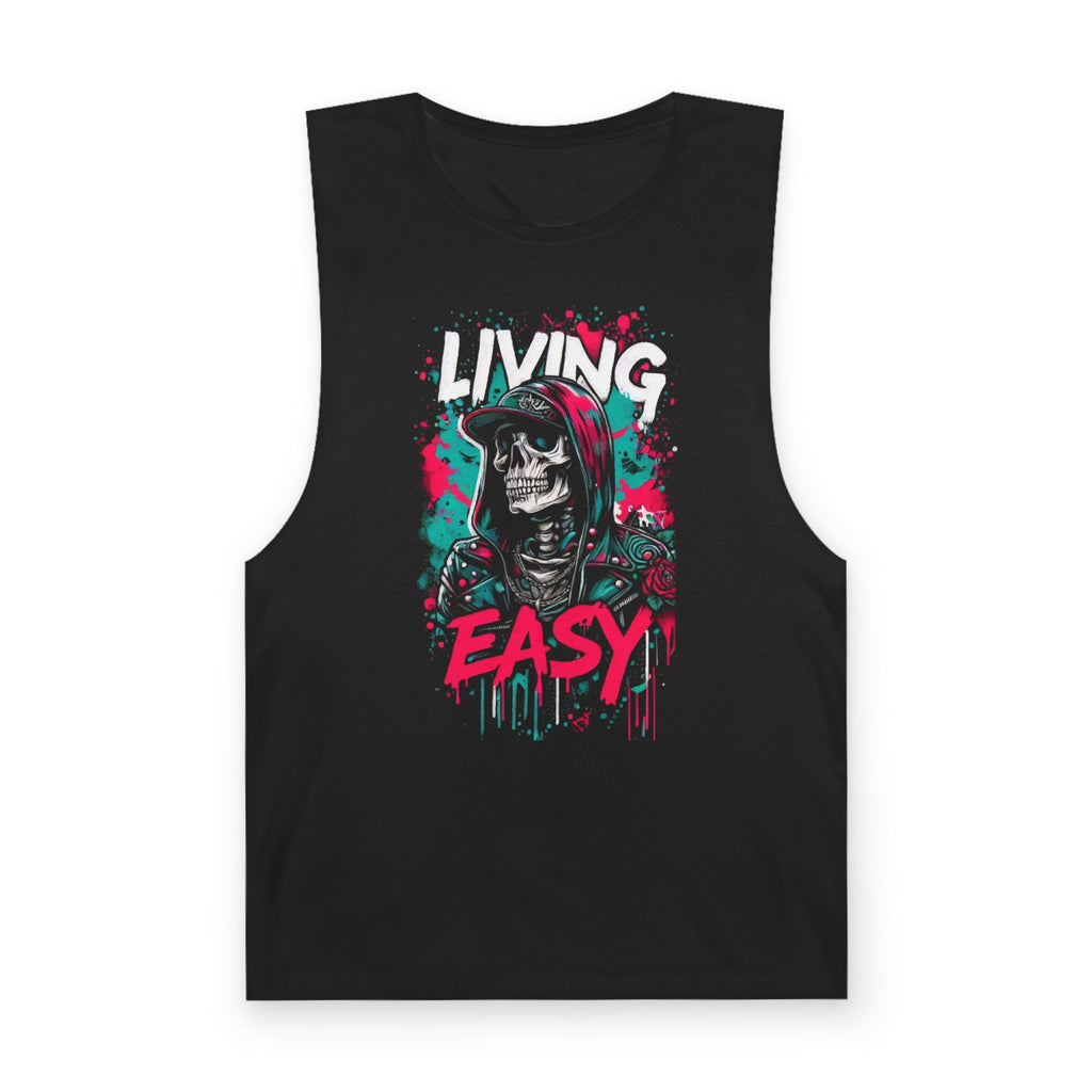 Living Easy Skull Tank Top — Retro Neon Graphic Muscle Shirt