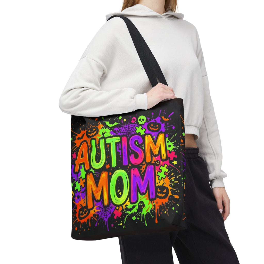 Autism Mom Tote Bag — Colorful Neon Halloween Awareness Shopper