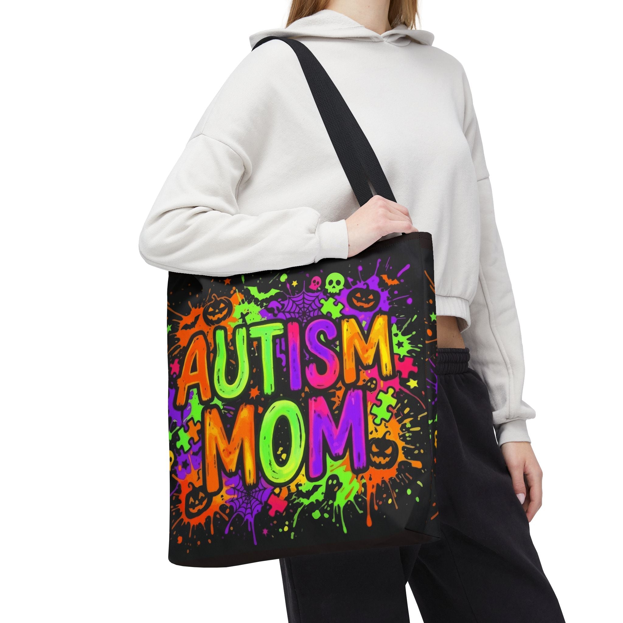 Autism Mom Tote Bag — Colorful Neon Halloween Awareness Shopper