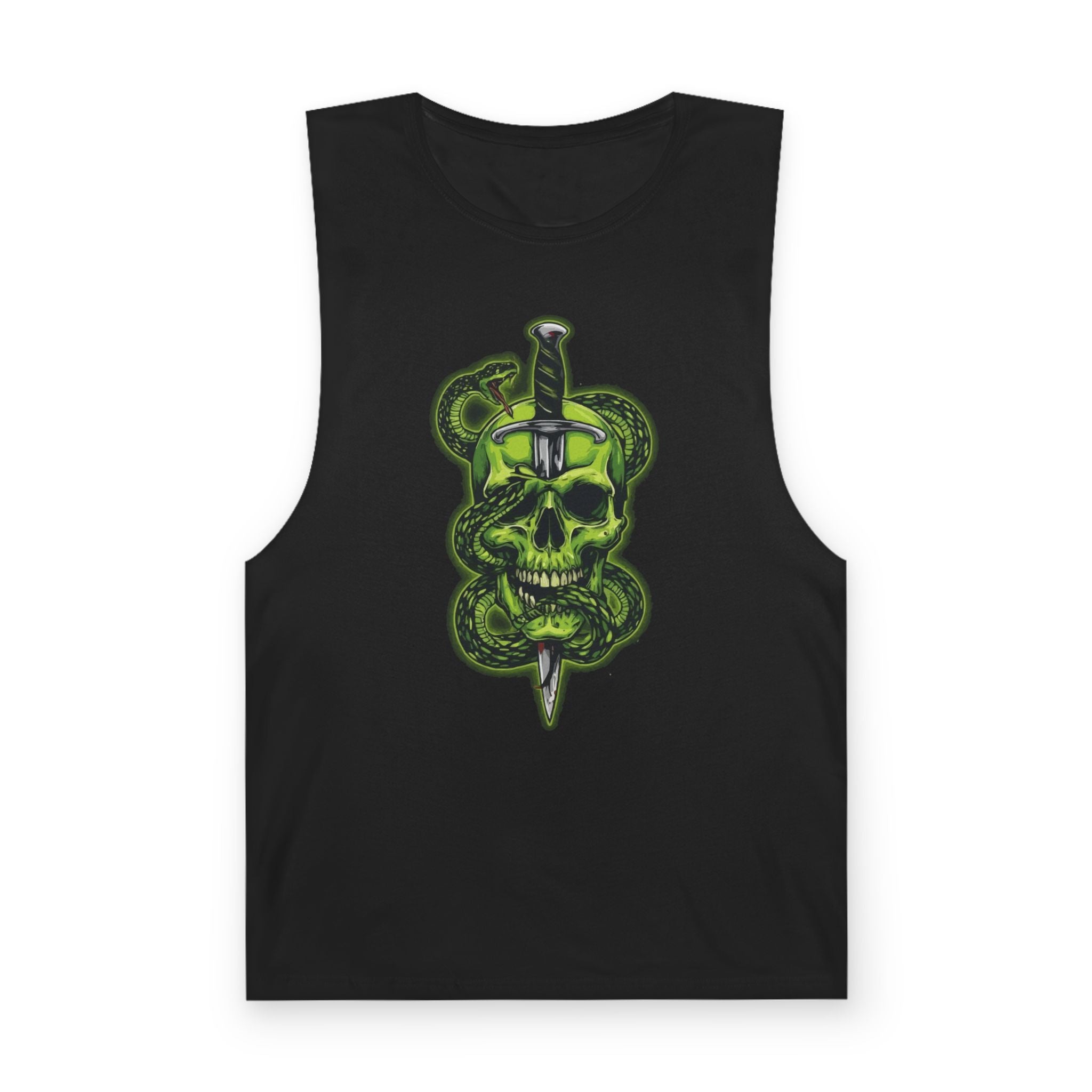 Men's Skull & Dagger Tank Top — Neon Green Snake Skull Design
