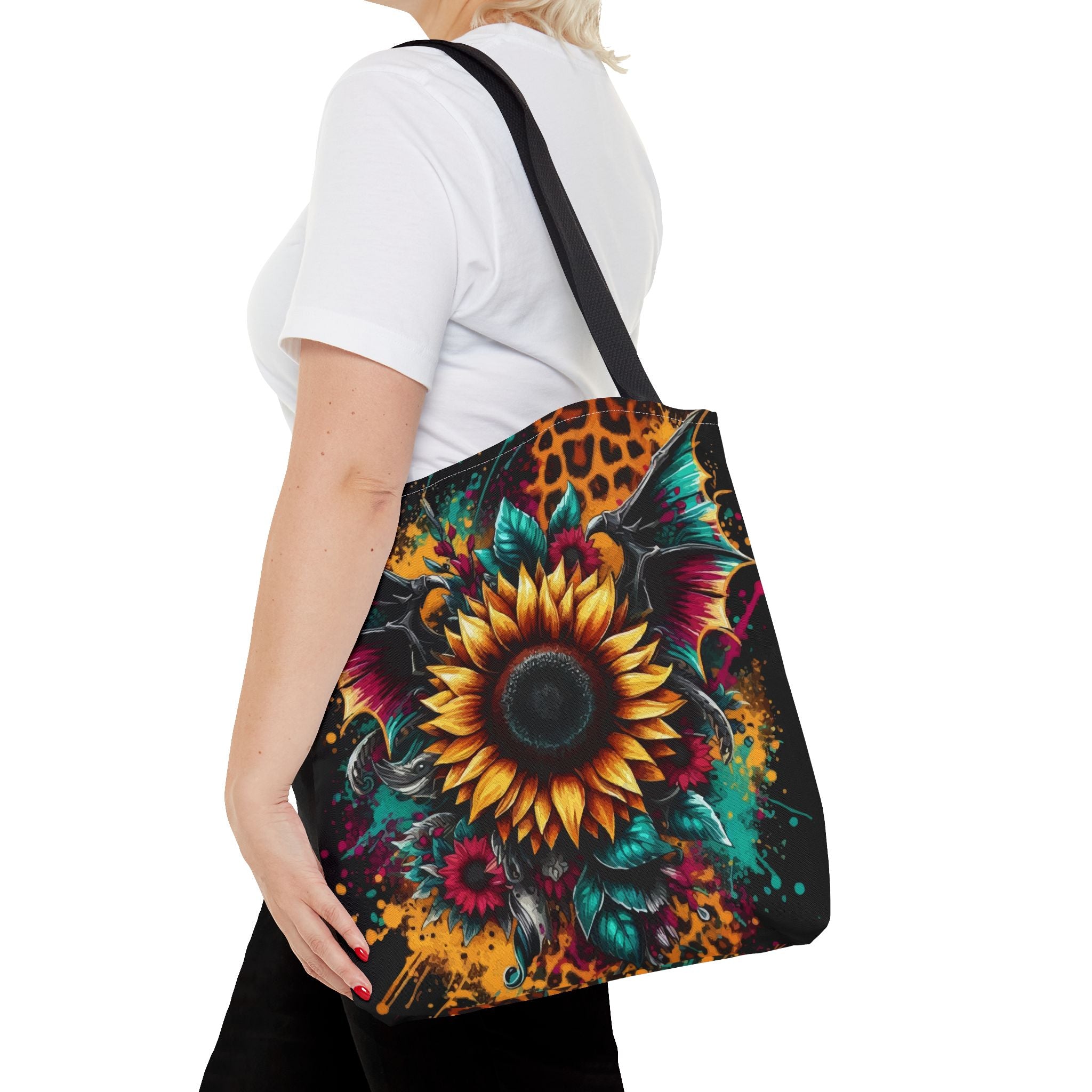 Sunflower & Leopard Print Tote Bag — Bold Floral AOP Carryall