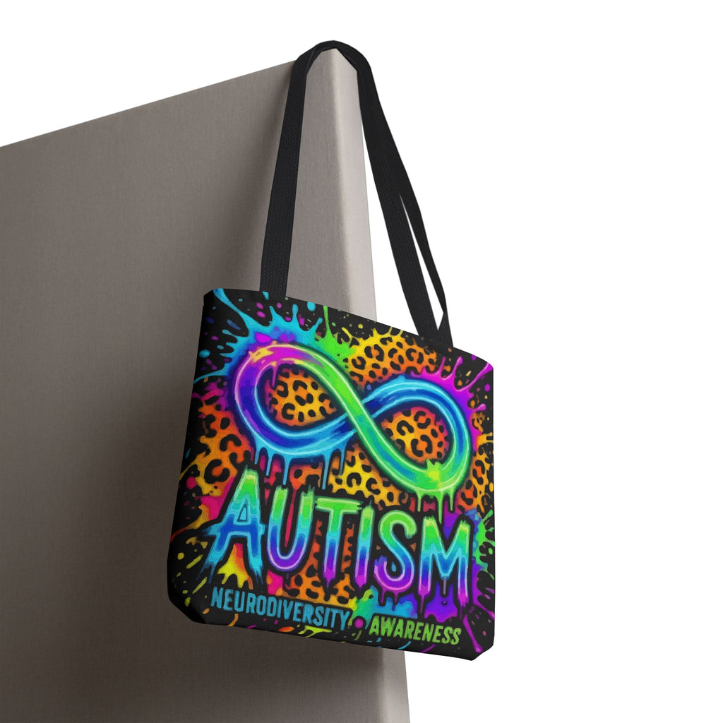 Autism Infinity Symbol Rainbow Leopard Tote Bag — Colorful Neurodiversity Support Tote