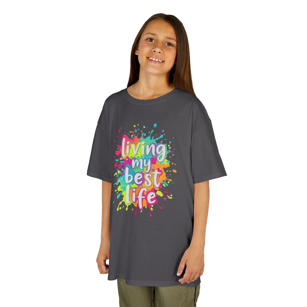 Kids T‑Shirt — "Living My Best Life" Colorful Paint Splash Tee