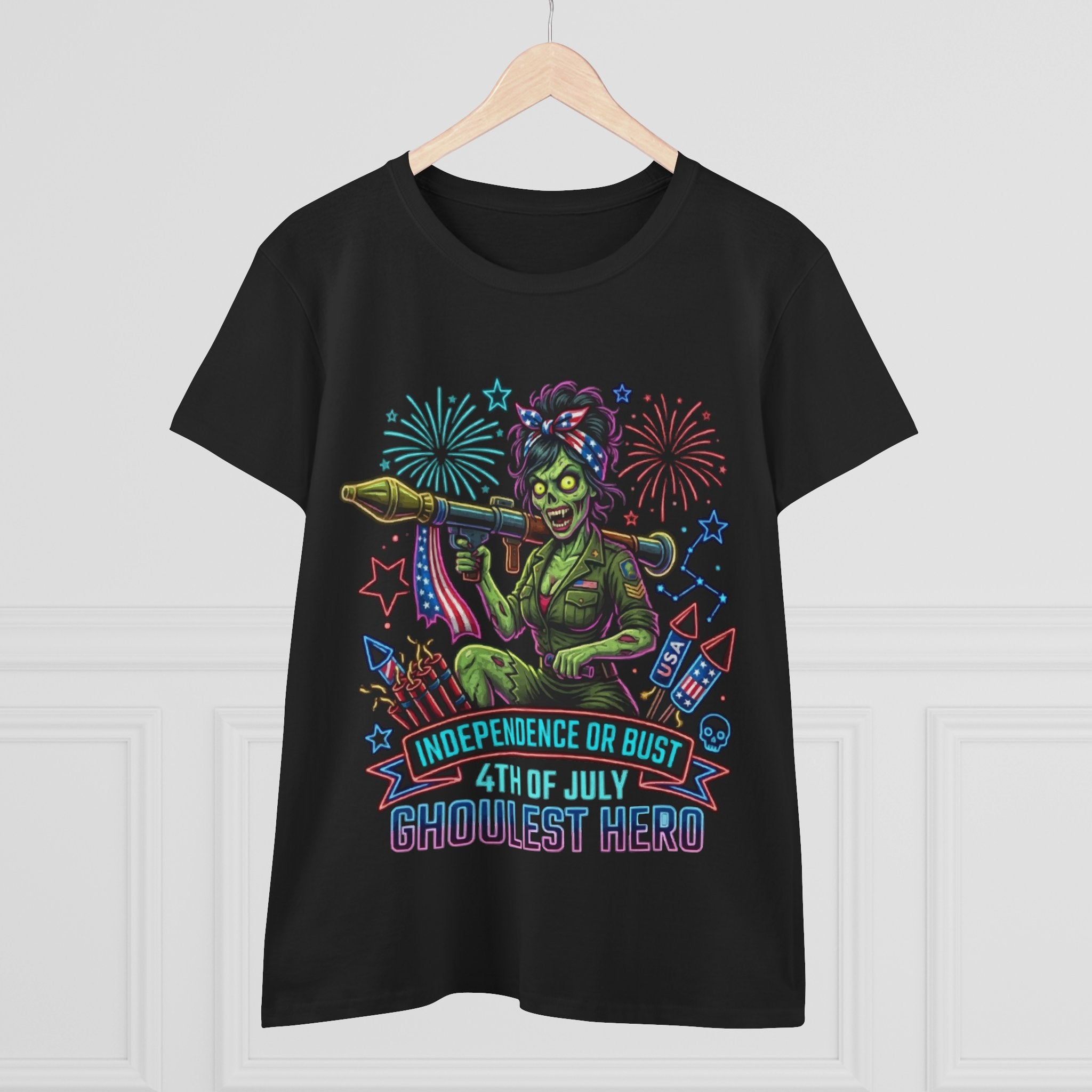 4th of July Zombie Rosie Tee — "Independence or Bust" Patriotic Horror Shirt