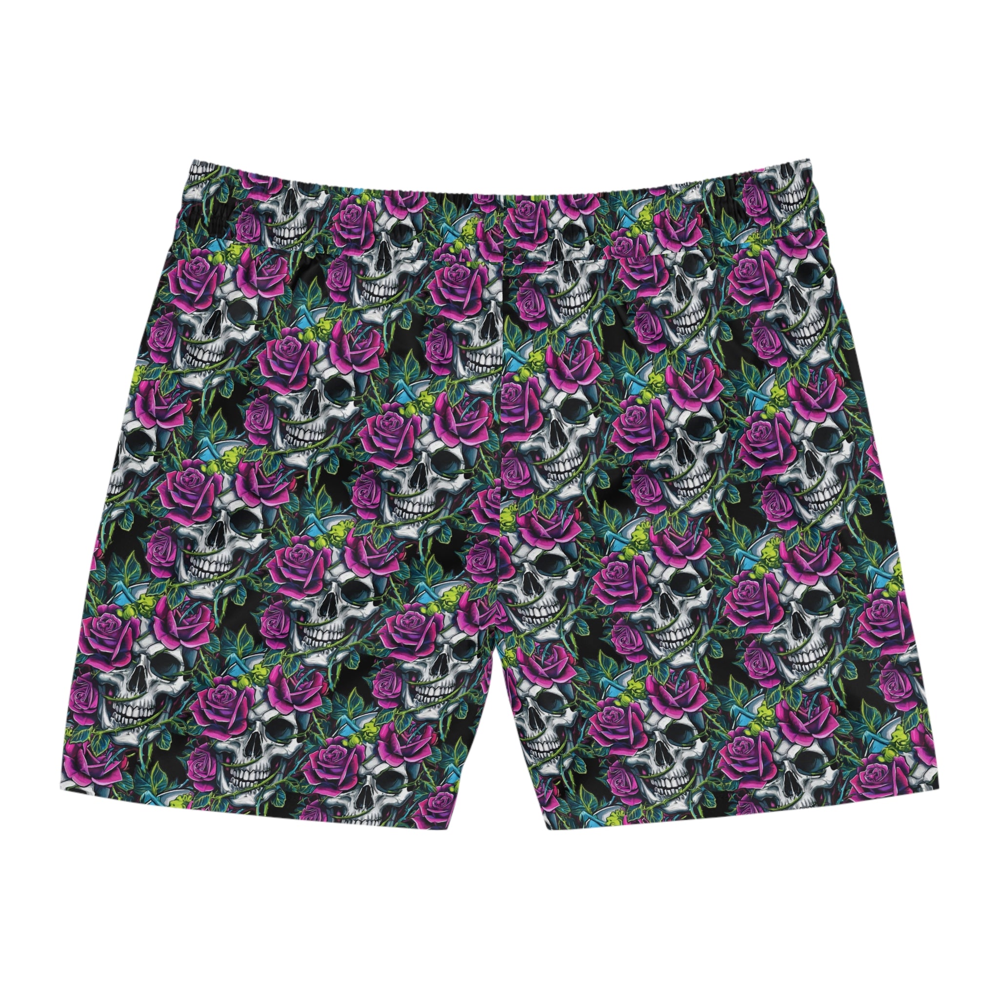 Men's Skull & Roses Swim Shorts — Purple Rose Skeleton Beach Trunks