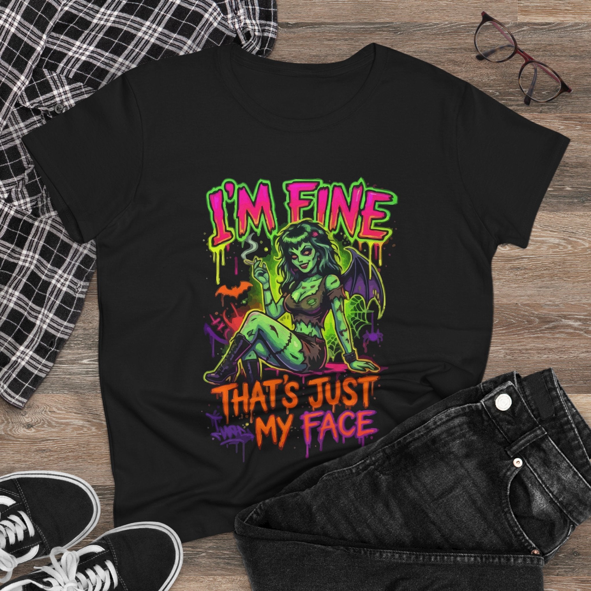 I'm Fine That's Just My Face Tee — Women's Horror Graphic T-Shirt