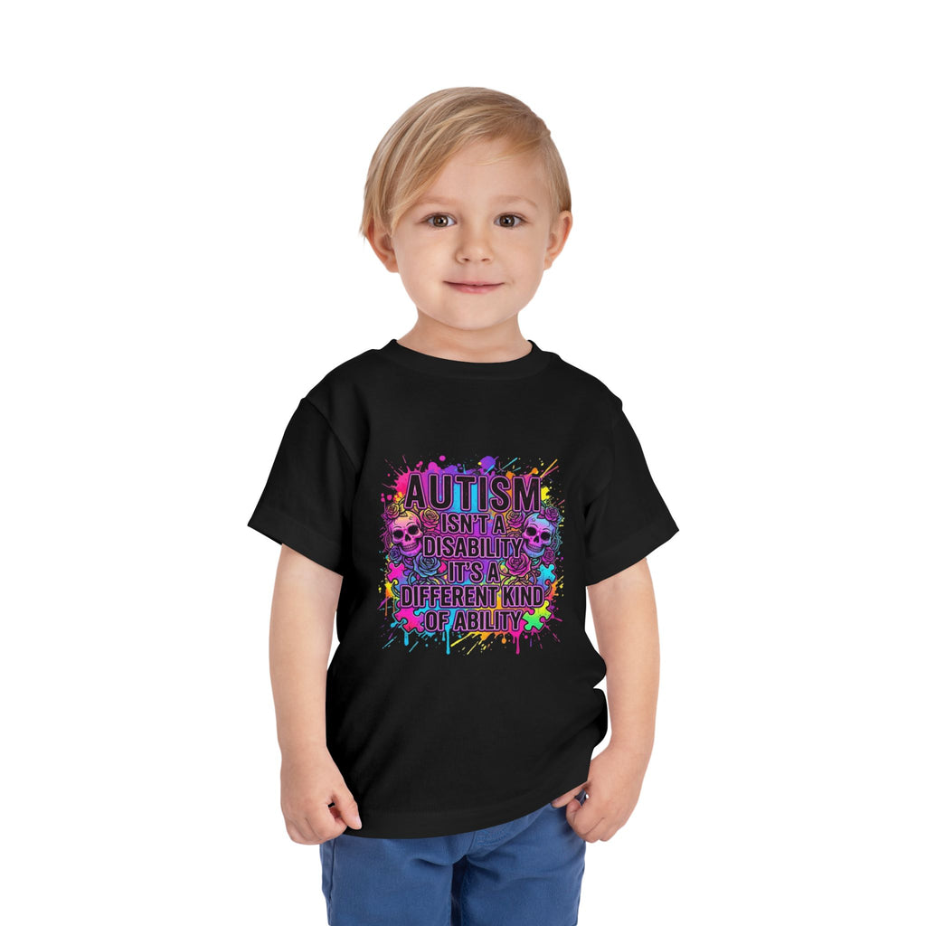 Autism Isn't a Disability Toddler Tee — Colorful Skull Puzzle Splash
