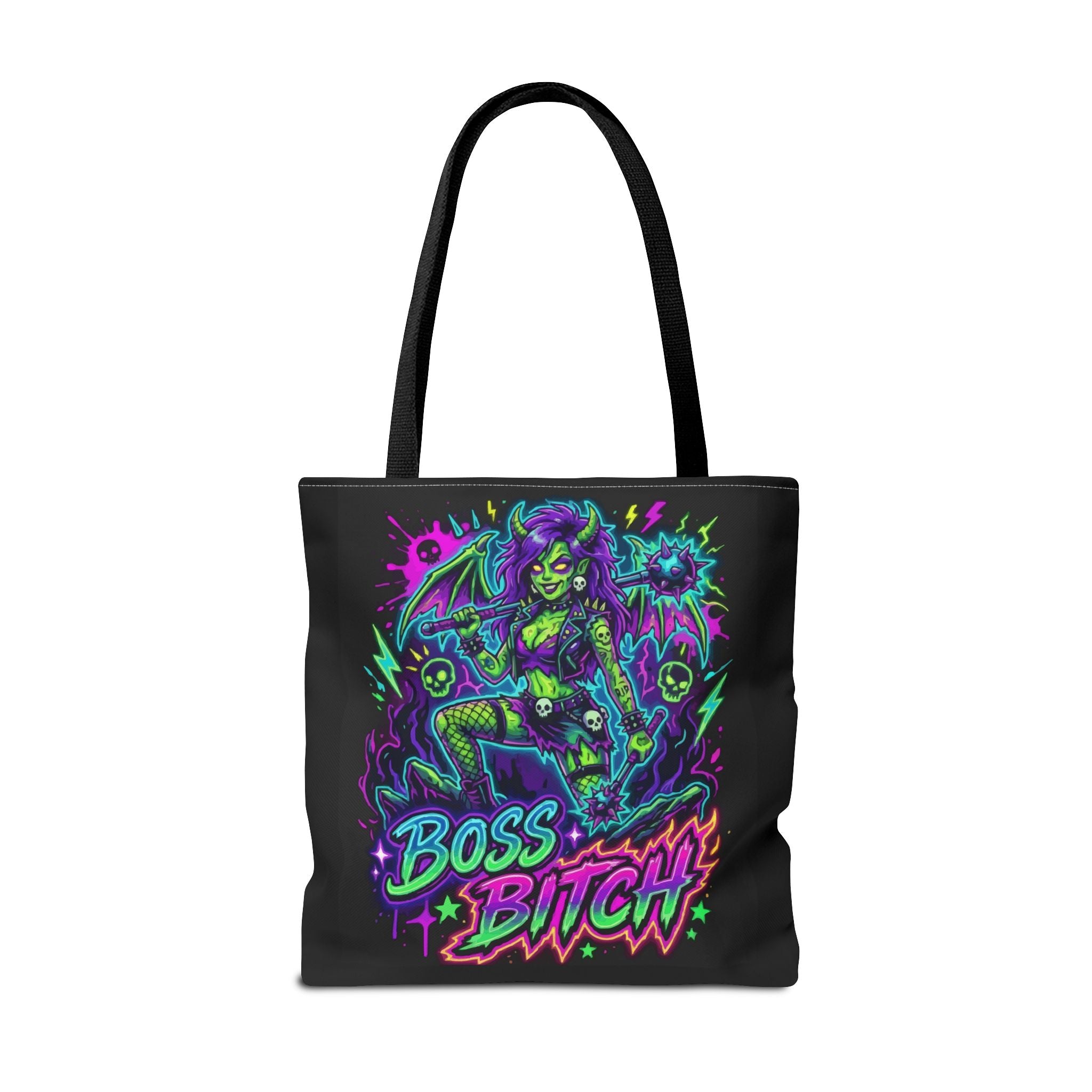 Tote — Neon Gothic 'Boss Bitch' Demoness Graphic Tote Bag