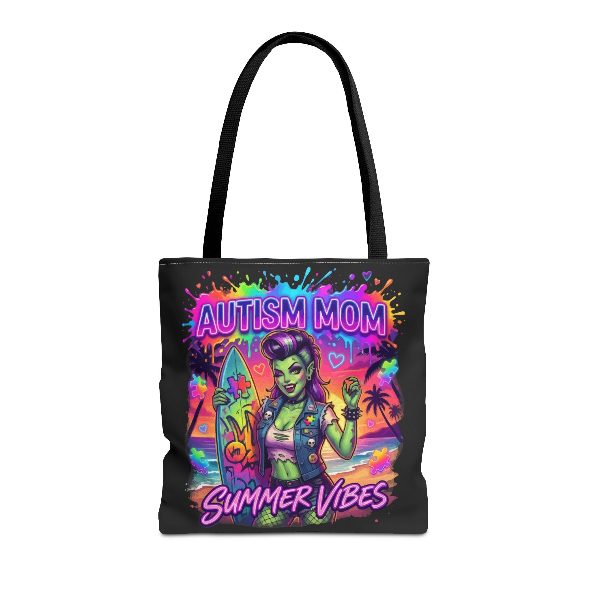 Autism Mom Summer Vibes Tote Bag — Colorful Supportive Beach Tote