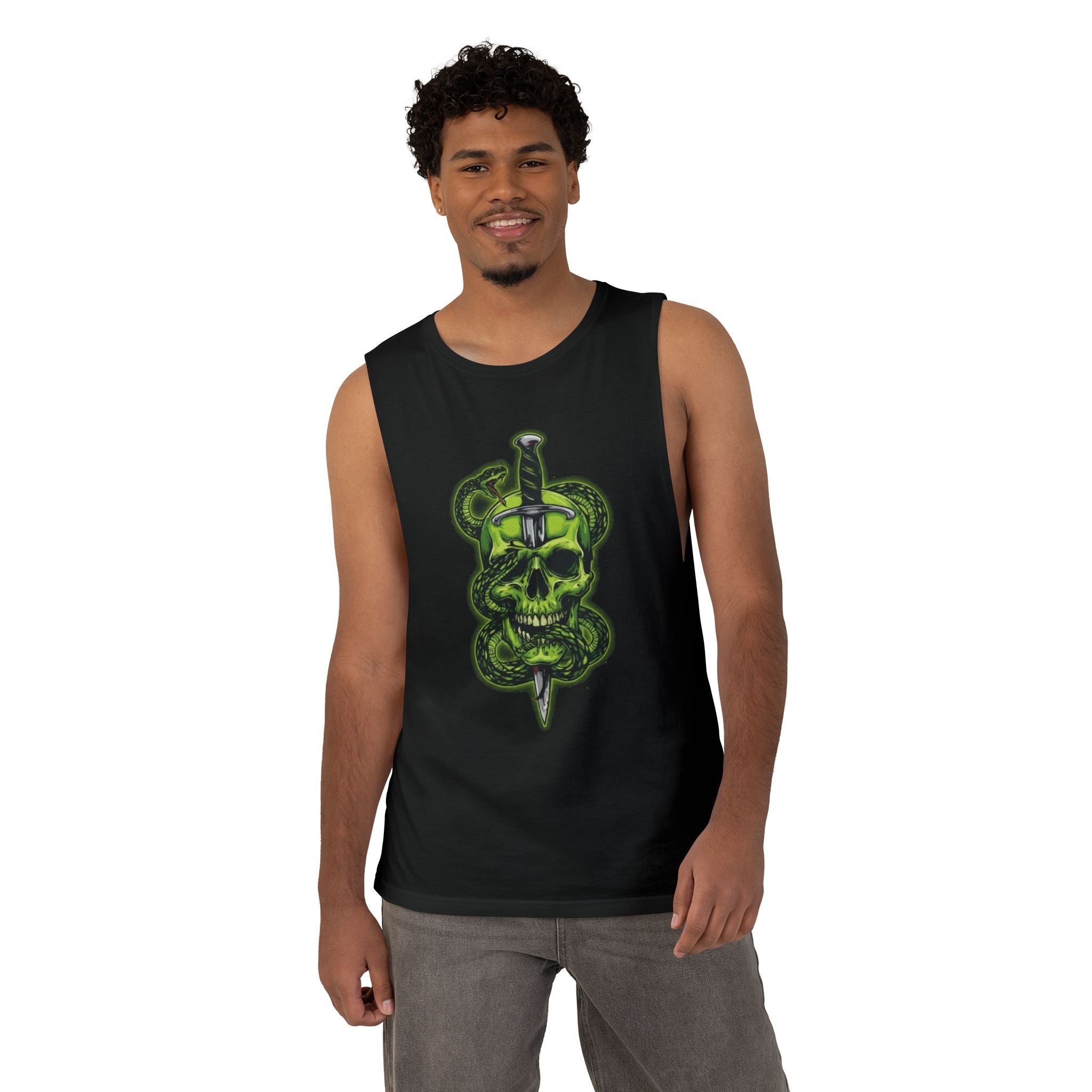Men's Skull & Dagger Tank Top — Neon Green Snake Skull Design