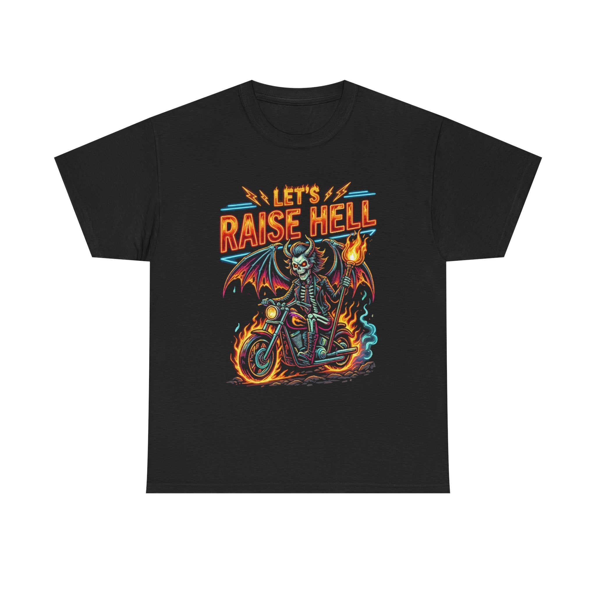 Let's Raise Hell Motorcycle Tee — Vintage Demon Rider Graphic T-Shirt