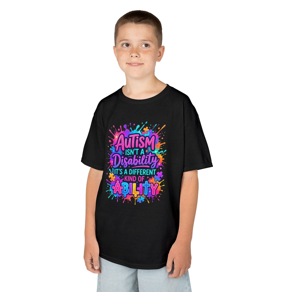 Kids Tee — "Autism Isn't a Disability, It's a Different Kind of Ability" Colorful Awareness Shirt