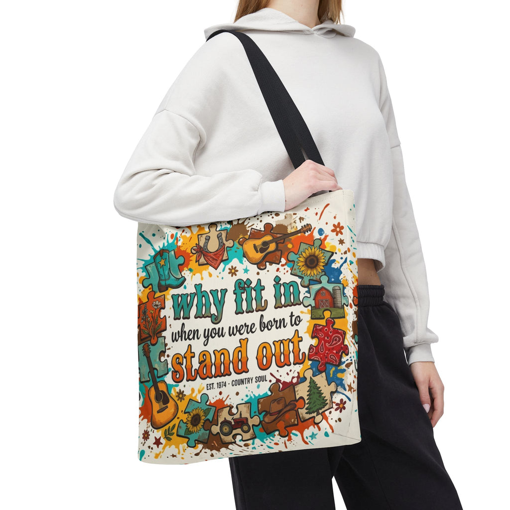 Stand Out Tote Bag — "Why Fit In When You Were Born to Stand Out" Colorful Boho Guitar Design