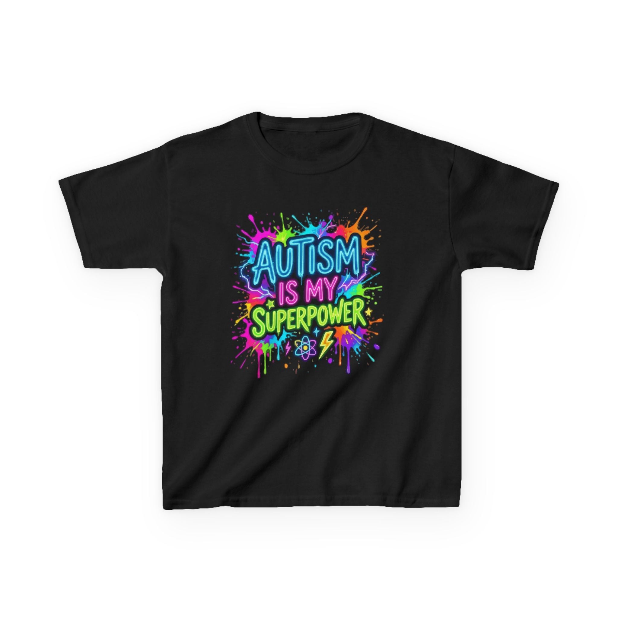 Kids T-Shirt — "Autism Is My Superpower" Colorful Puzzle Splash Tee
