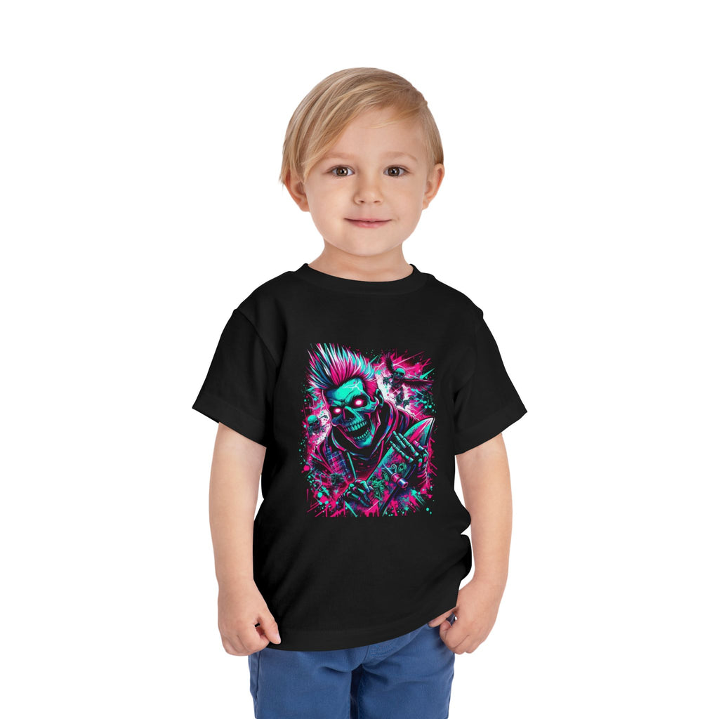 Toddler Tee — Neon Punk Skull Horror Graphic