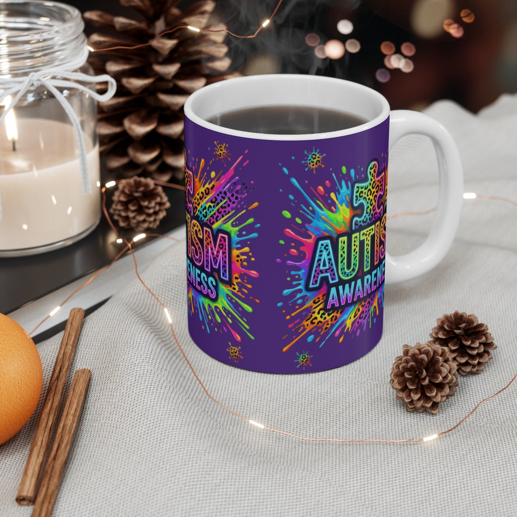 Autism Awareness 11oz Mug — Colorful Puzzle Splash Design