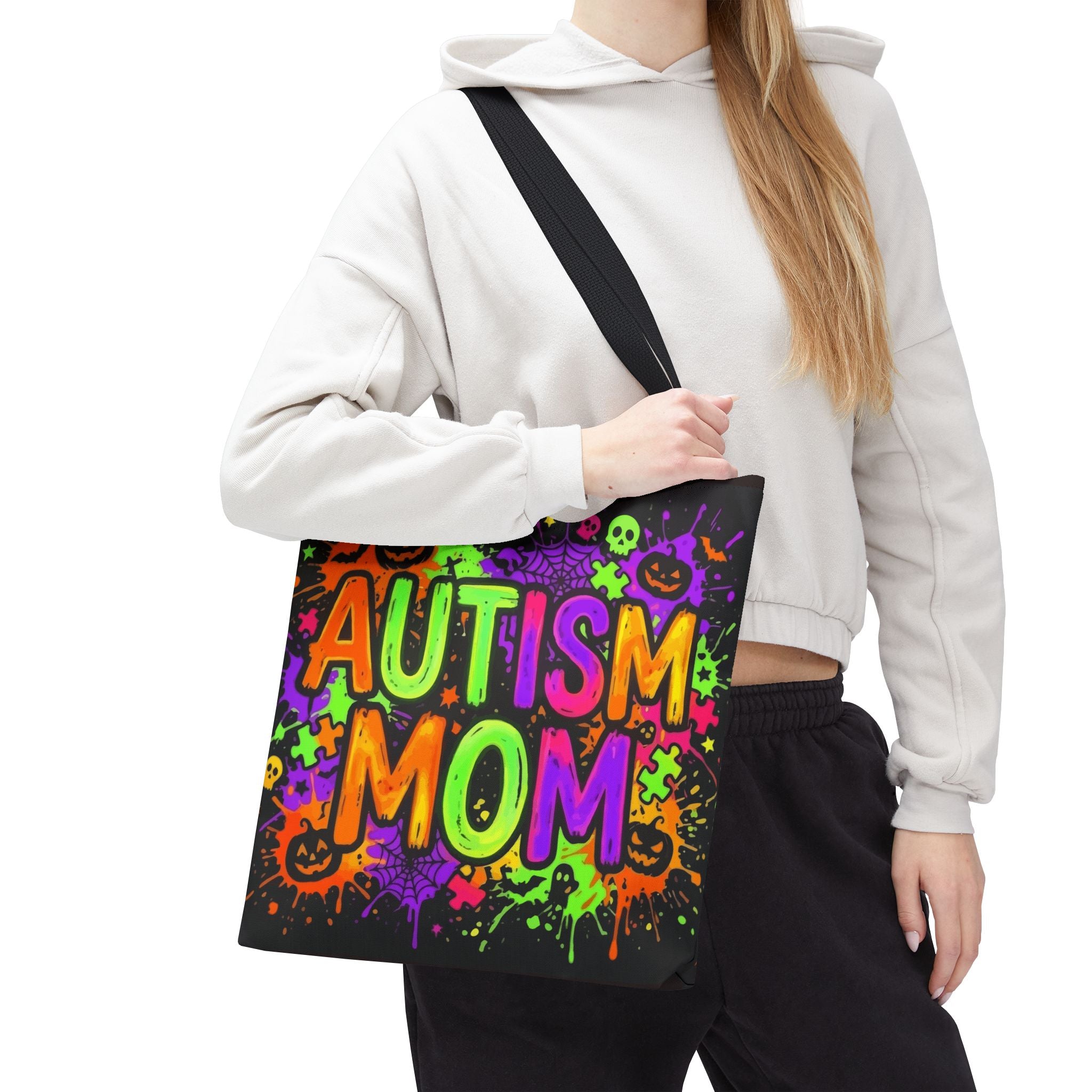 Autism Mom Tote Bag — Colorful Neon Halloween Awareness Shopper