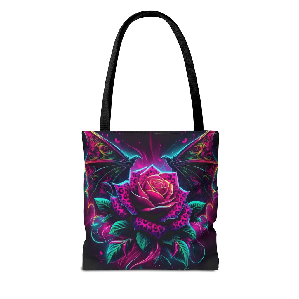 Neon Gothic Rose Tote Bag – Dragon Wings Floral AOP