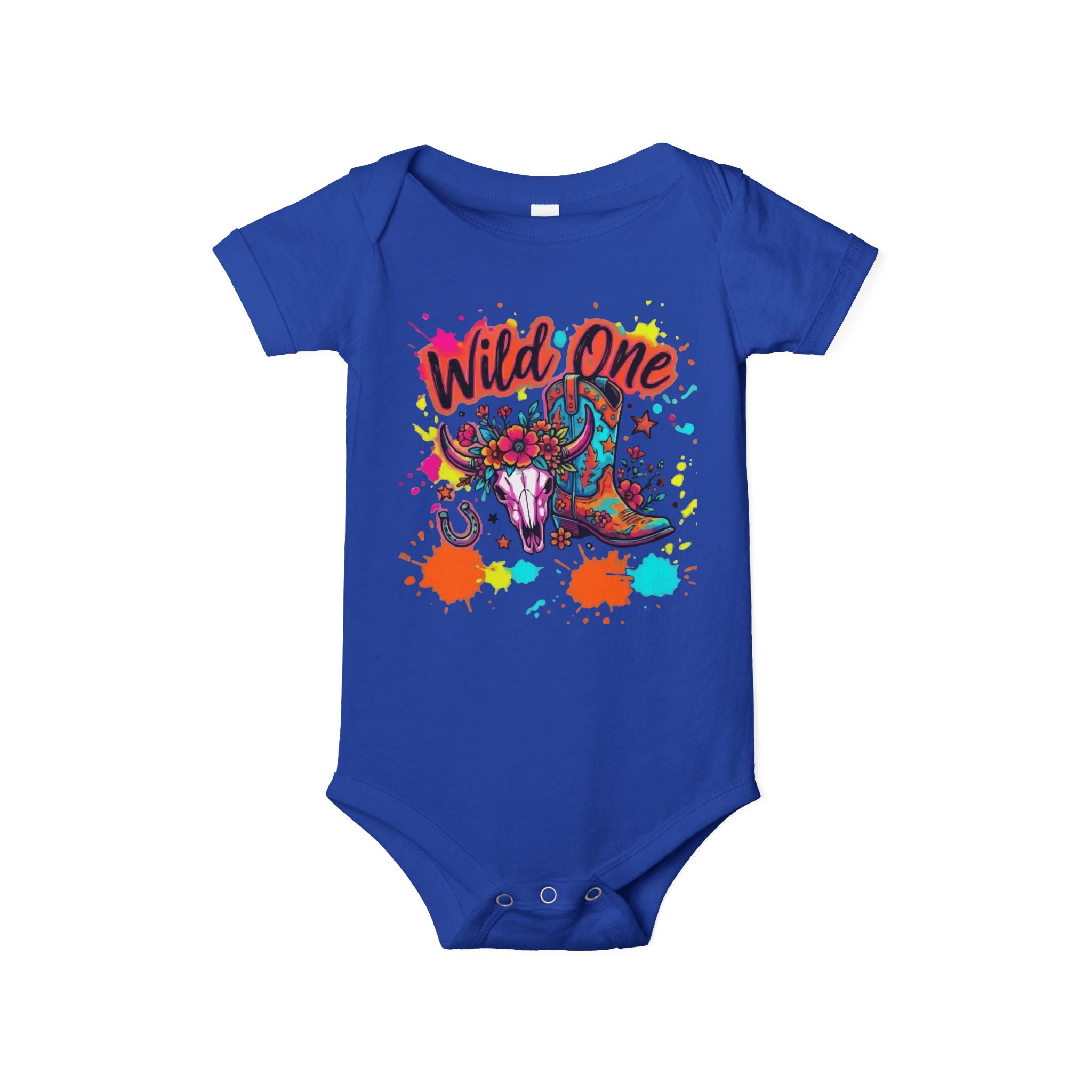 Wild One Cowboy Baby Onesie - Infant Bodysuit with Colorful 'Wild One' Rodeo Design