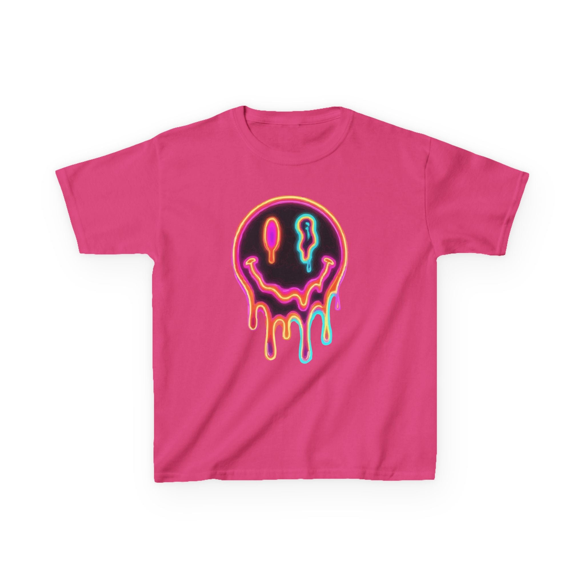 Kids Neon Drip Smiley T-Shirt — Colorful Melting Emoji Tee for Boys & Girls