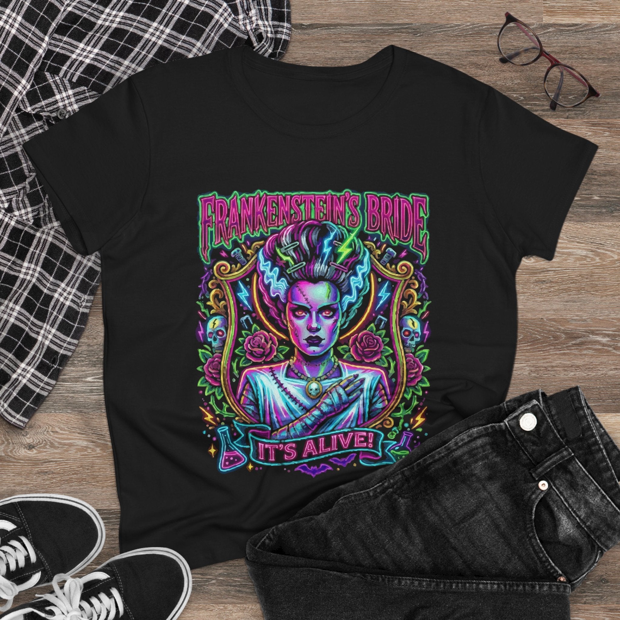 Frankenstein's Bride Tee — 'It's Alive!' Retro Horror Graphic Shirt