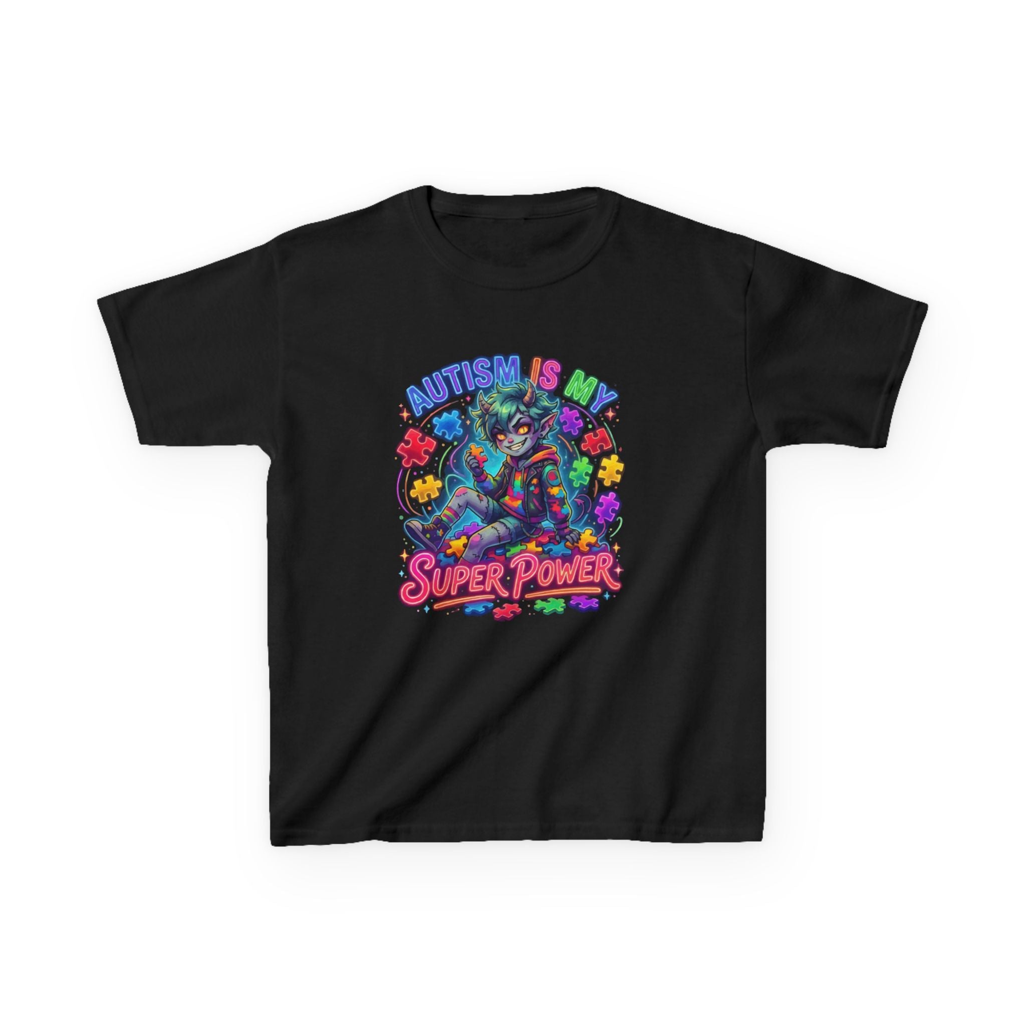 Kids Tee — "Autism Is My Super Power" Colorful Puzzle Hero Shirt