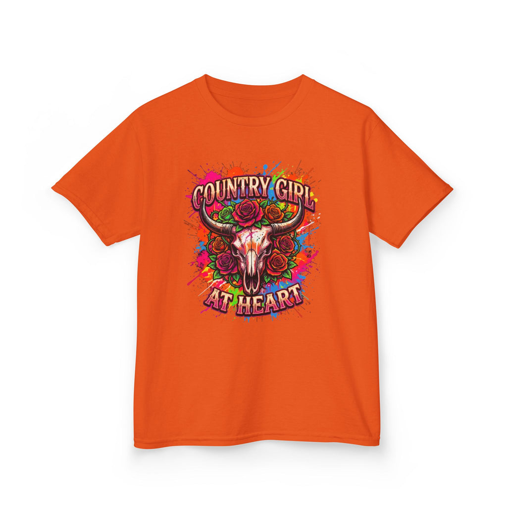 Kids T-Shirt — "Country Girl at Heart" Colorful Cow Skull Tee