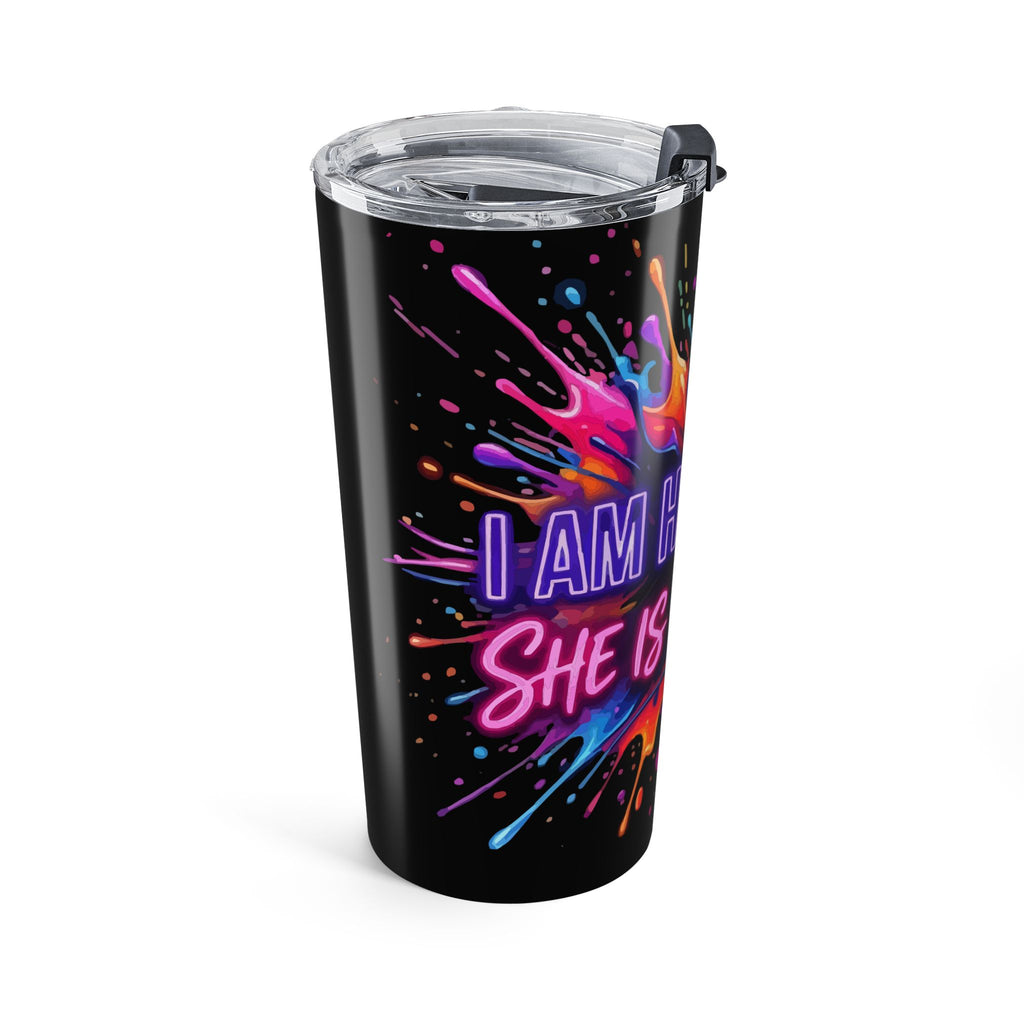 20oz Autism Awareness Tumbler — "Autism Her Voice, She Is My Heart" Neon Puzzle Splash