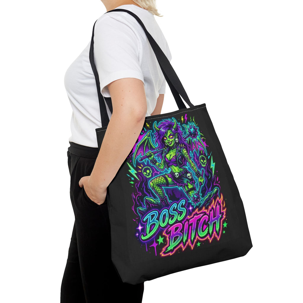 Tote — Neon Gothic 'Boss Bitch' Demoness Graphic Tote Bag